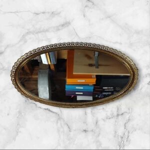 1920s Gold Filigree Vanity Mirror Tray 7.5" x 12" Hollywood Regency